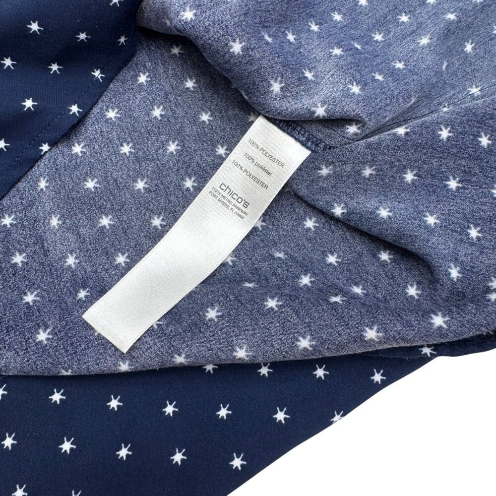 Chico's Women's Navy Blue Collared LS Blouse Top Star Print, Size 1 (US M) - Picture 7 of 7